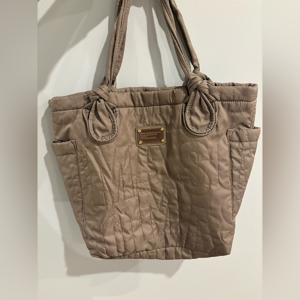 Marc Jacobs Taupe Nylon Quilted Tote Bag - Picture 2 of 8